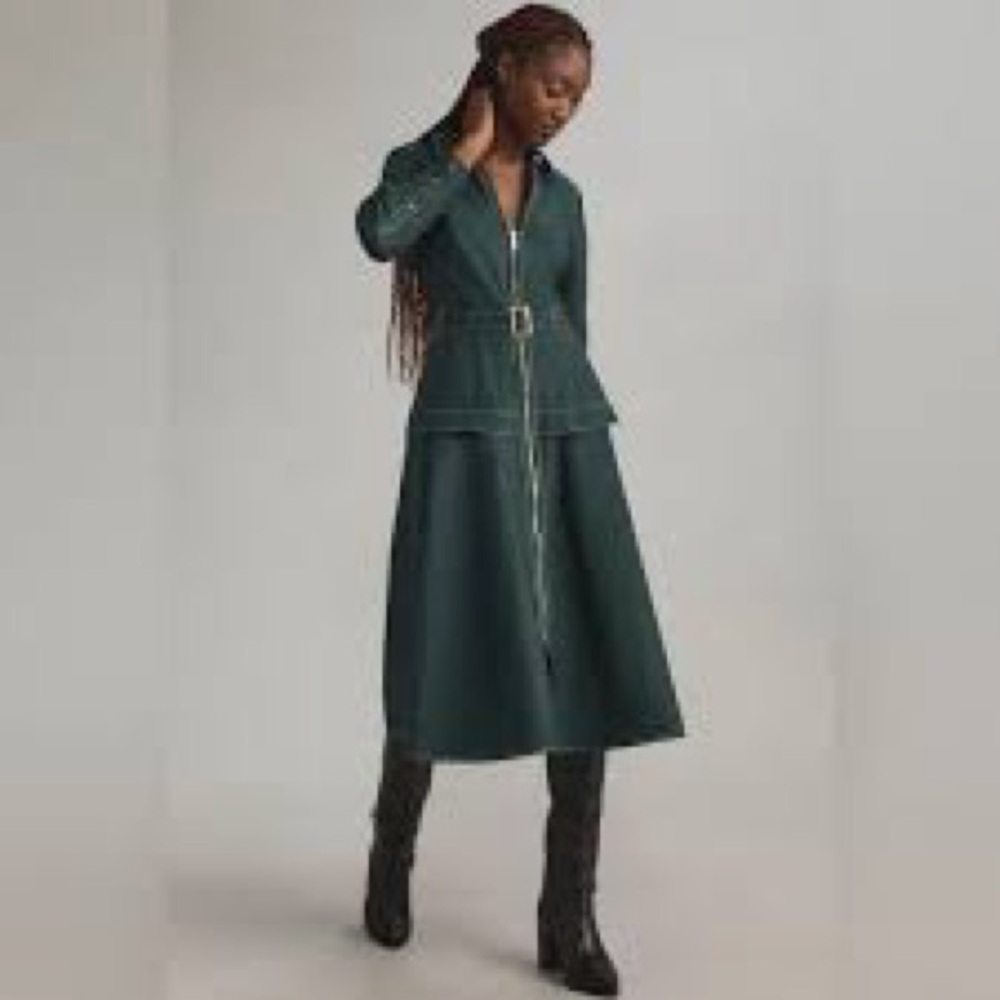 Anthropologie Long Sleeve Belted Front Midi Dress with Zipper